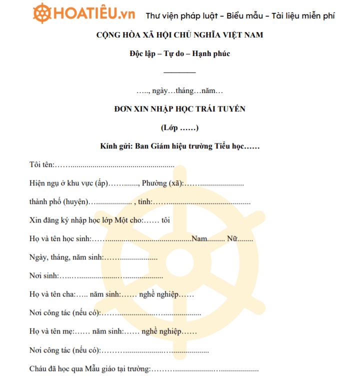 06 Mẫu đơn xin nhập học trái tuyến mới nhất 2025