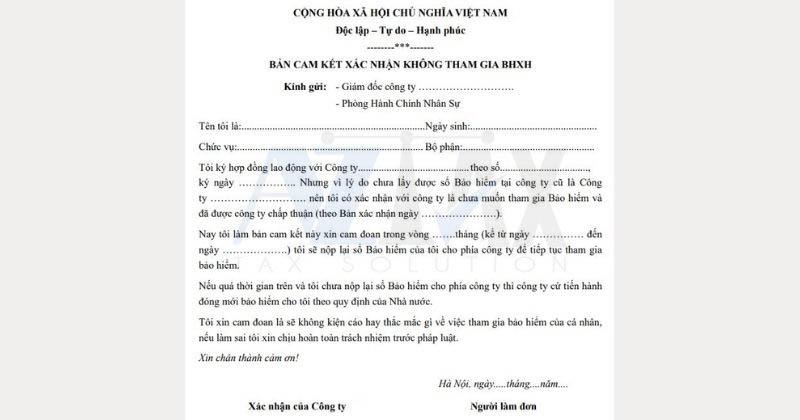Mẫu cam kết không tham gia BHXH 1 lần mới nhất 2025