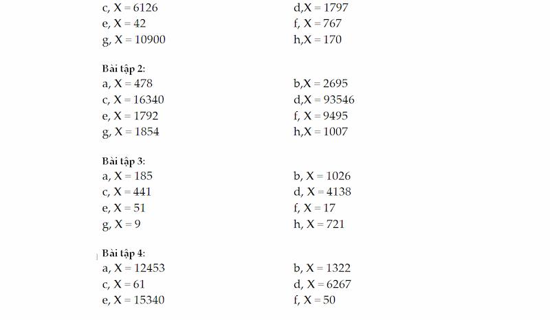 Các dạng bài tập toán lớp 4 tìm x