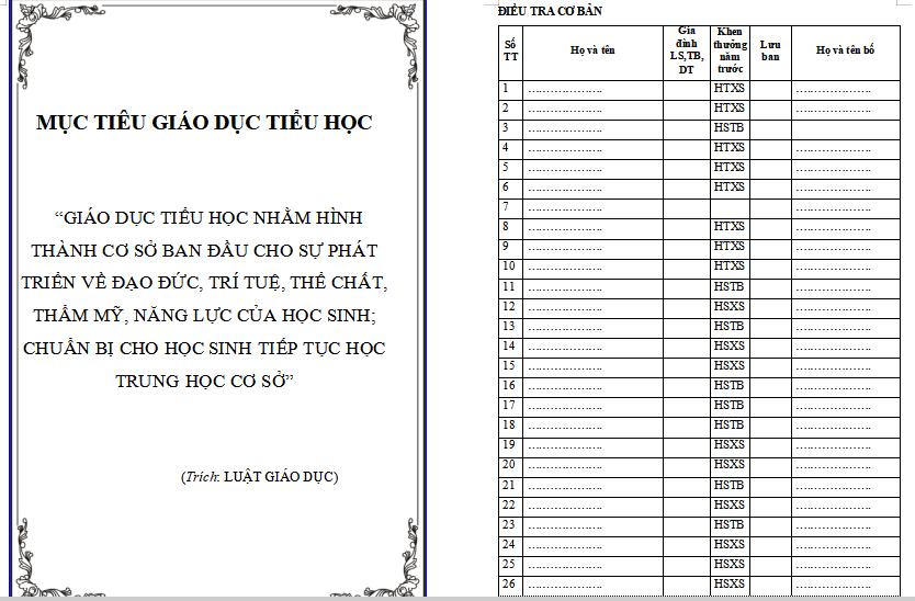 Mẫu sổ chủ nhiệm mới nhất số 1