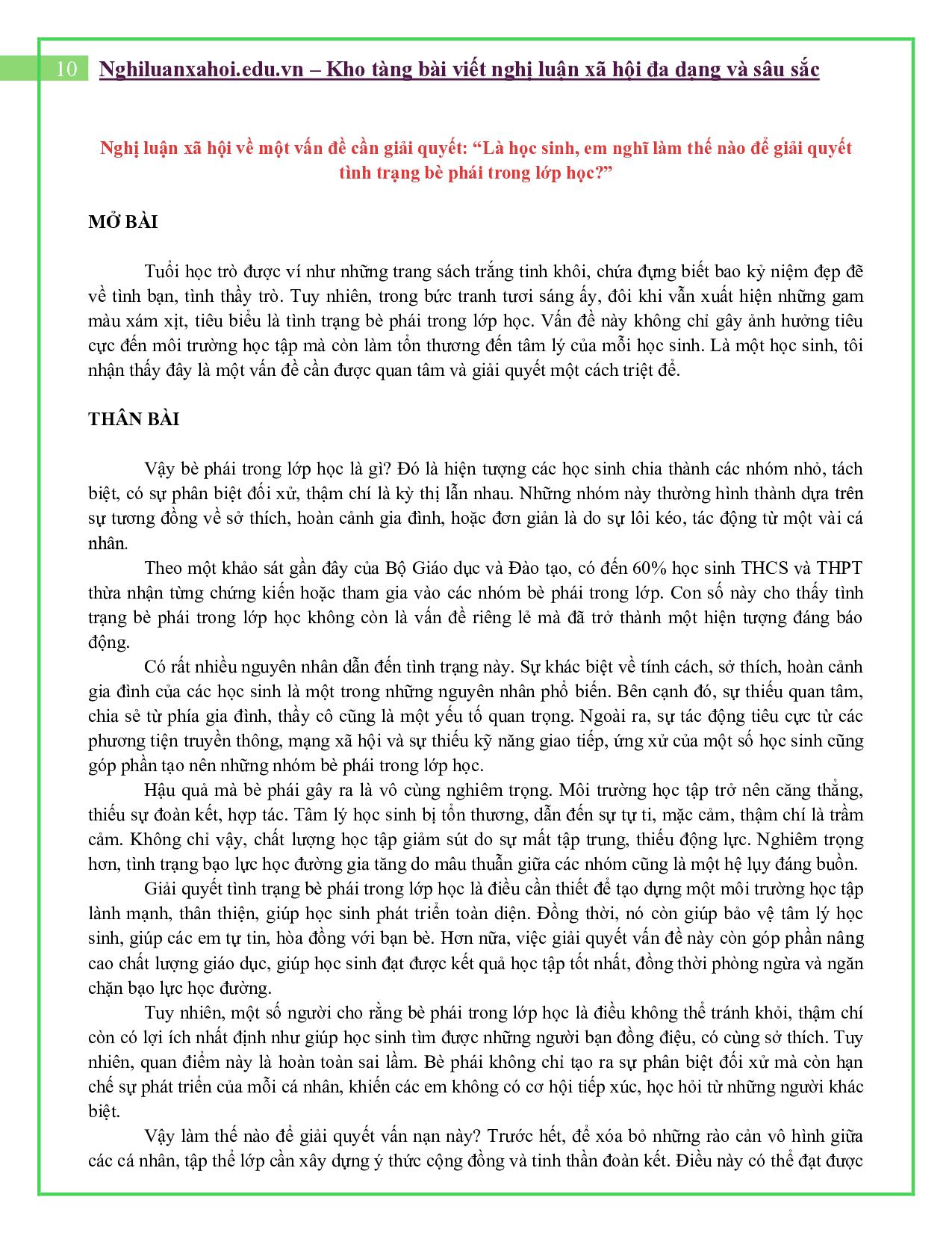 Là học sinh, em nghĩ làm thế nào để giải quyết tình trạng bè phái trong lớp học?