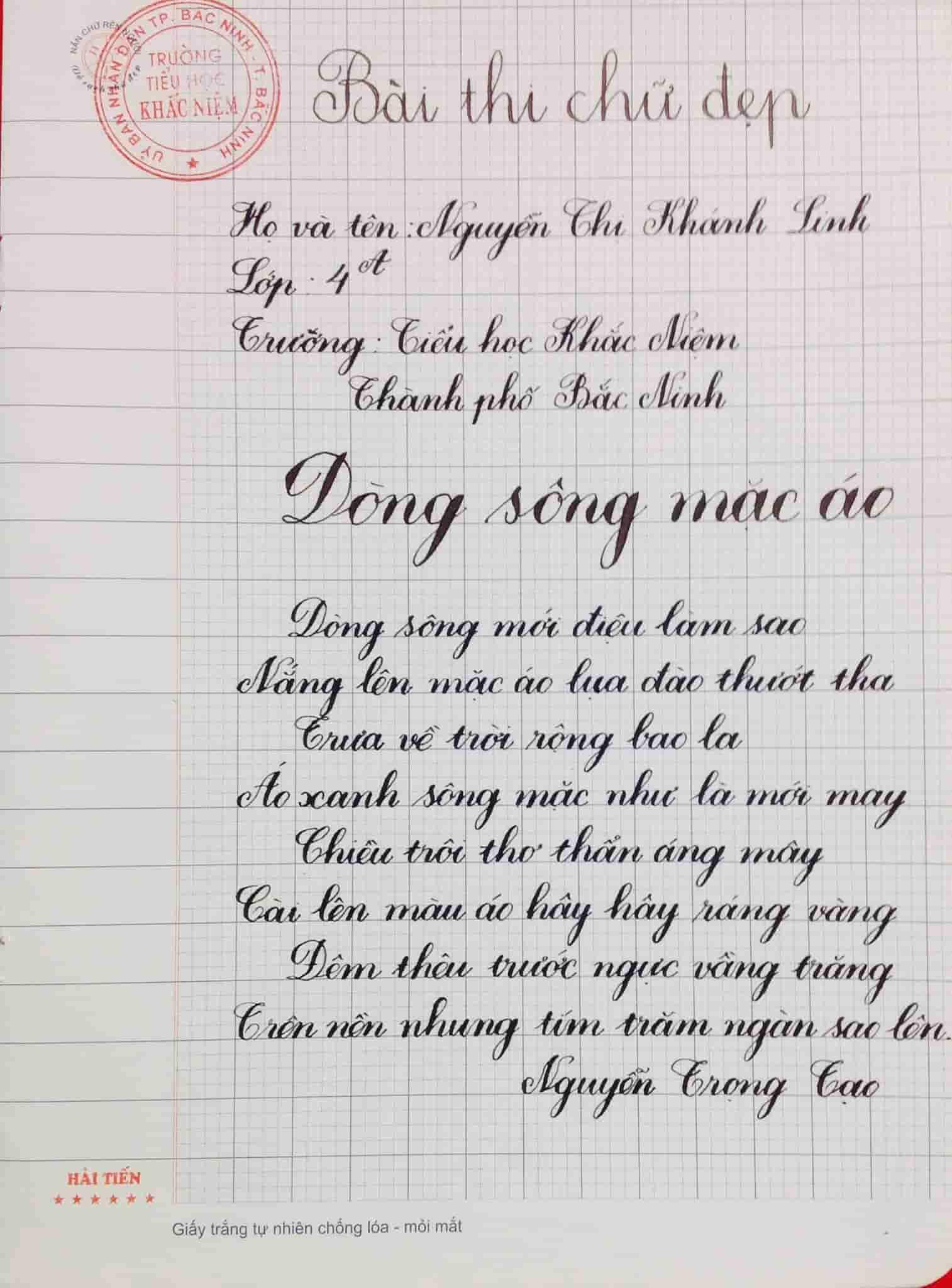 Bài thi viết chữ đẹp đạt điểm cao