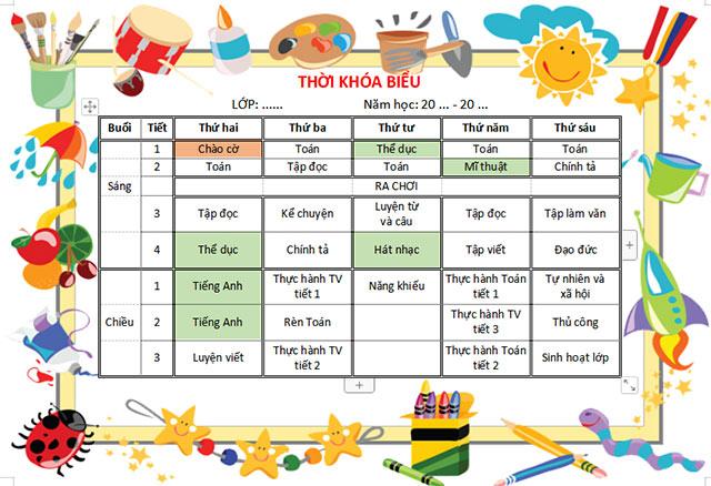 Mẫu thời khóa biểu đẹp