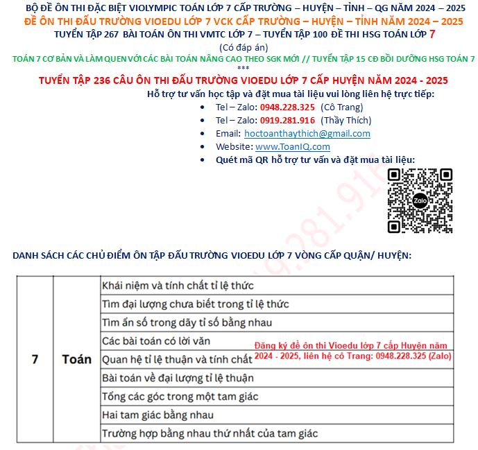 Đề ôn thi Vioedu lớp 7 cấp Huyện năm 2024 - 2025