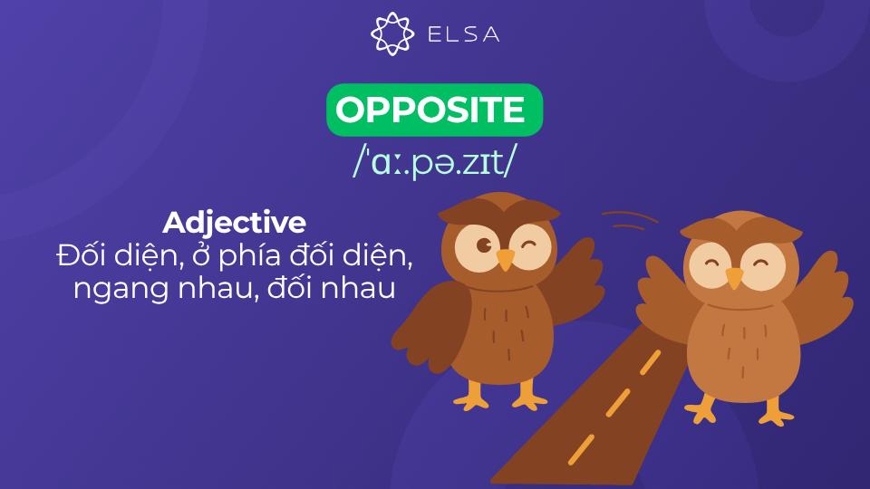 Ý nghĩa của opposite là đối diện