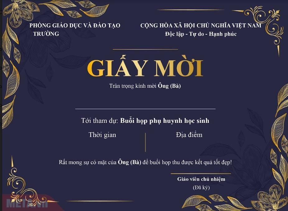 Giấy mời họp phụ huynh cuối học kì 2 - Mẫu 1