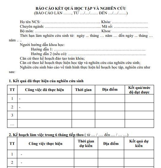 Mẫu báo cáo về việc tình hình và kết quả học tập