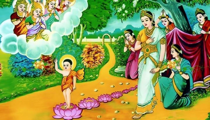 Ngay khi sinh ra, Đức Phật đã bước đi 7 bước và nói: "Thiên thượng thiên hạ duy ngã độc tôn".
