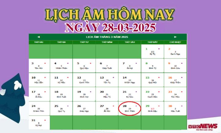 Xem lịch âm hôm nay ngày 28/3/2025.