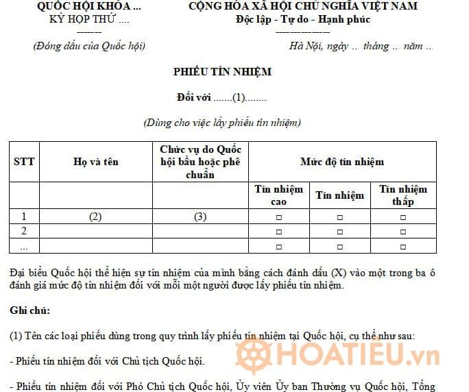 Mẫu phiếu tín nhiệm giới thiệu nhân sự bổ nhiệm hiệu trưởng