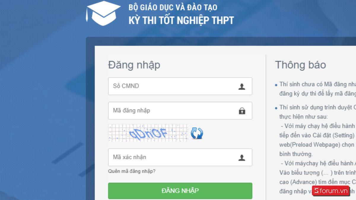 Hướng dẫn cách đăng nhập thisinh.thithptquocgia.edu.vn chi tiết bước 1