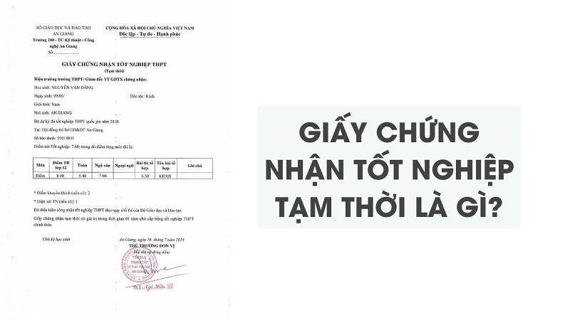 giấy chứng nhận tốt nghiệp tạm thời