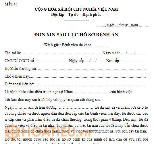Đơn xin trích lục hồ sơ bệnh án