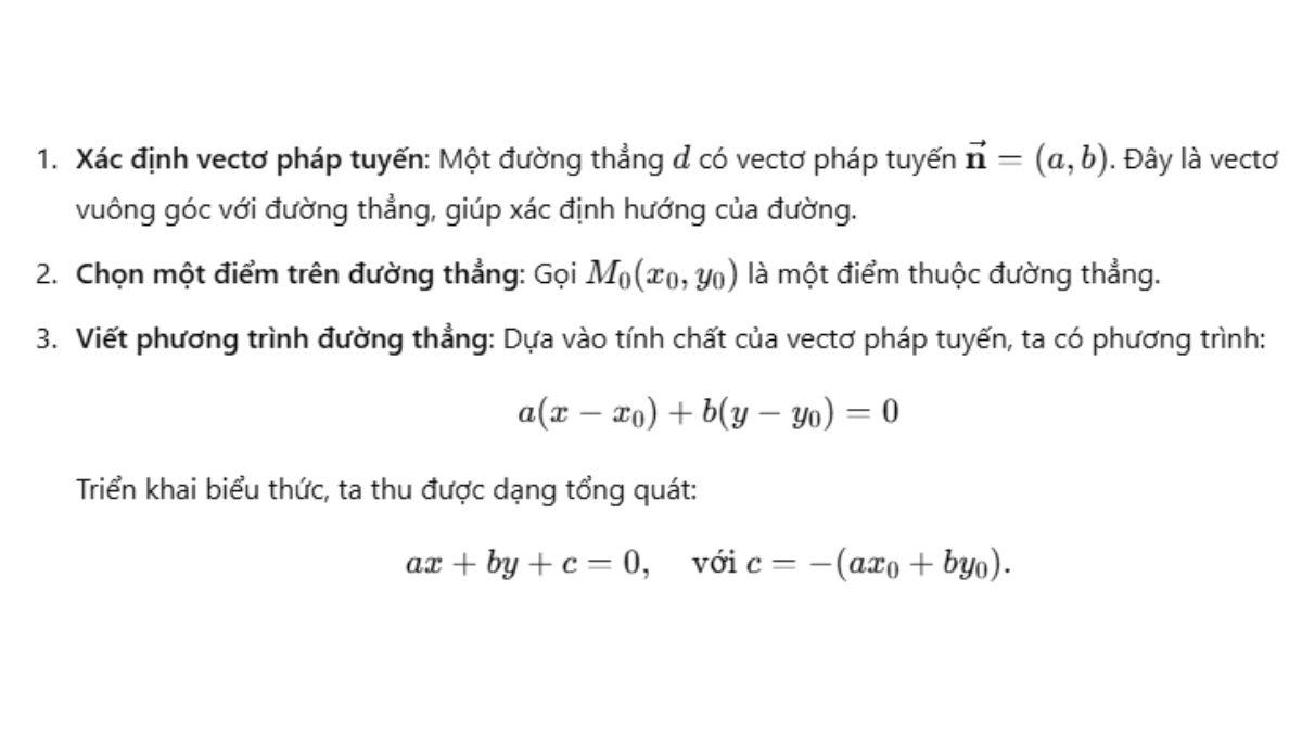 Công thức viết phương trình tổng quát cho đường thẳng
