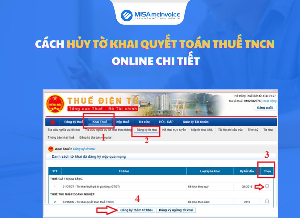 cách hủy tờ khai quyết toán thuế TNCN online