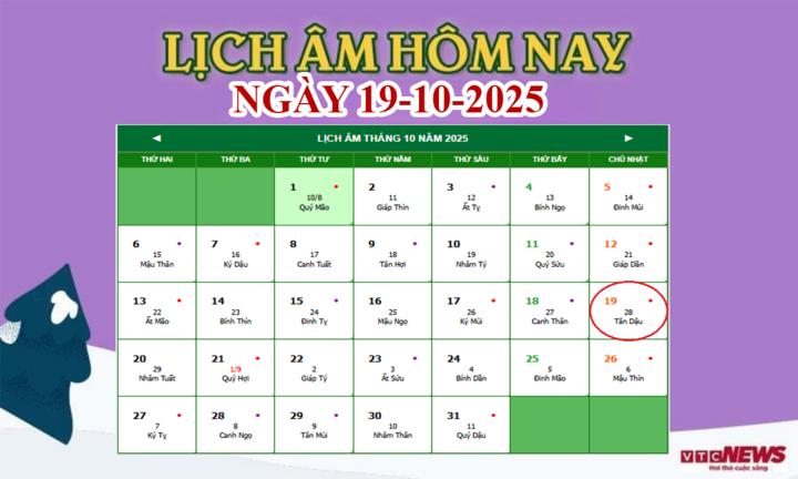 Xem lịch âm hôm nay ngày 19/10/2025.