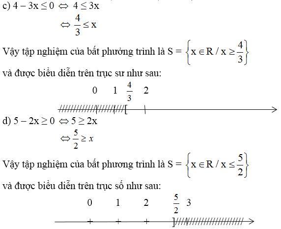 Giải bài tập SGK Toán lớp 8 bài 4: Bất phương trình bậc nhất một ẩn