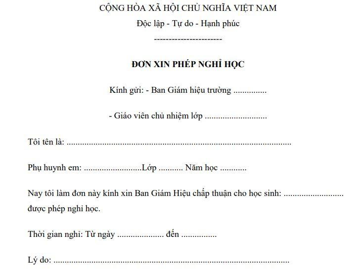 Xin nghỉ học cho con ốm