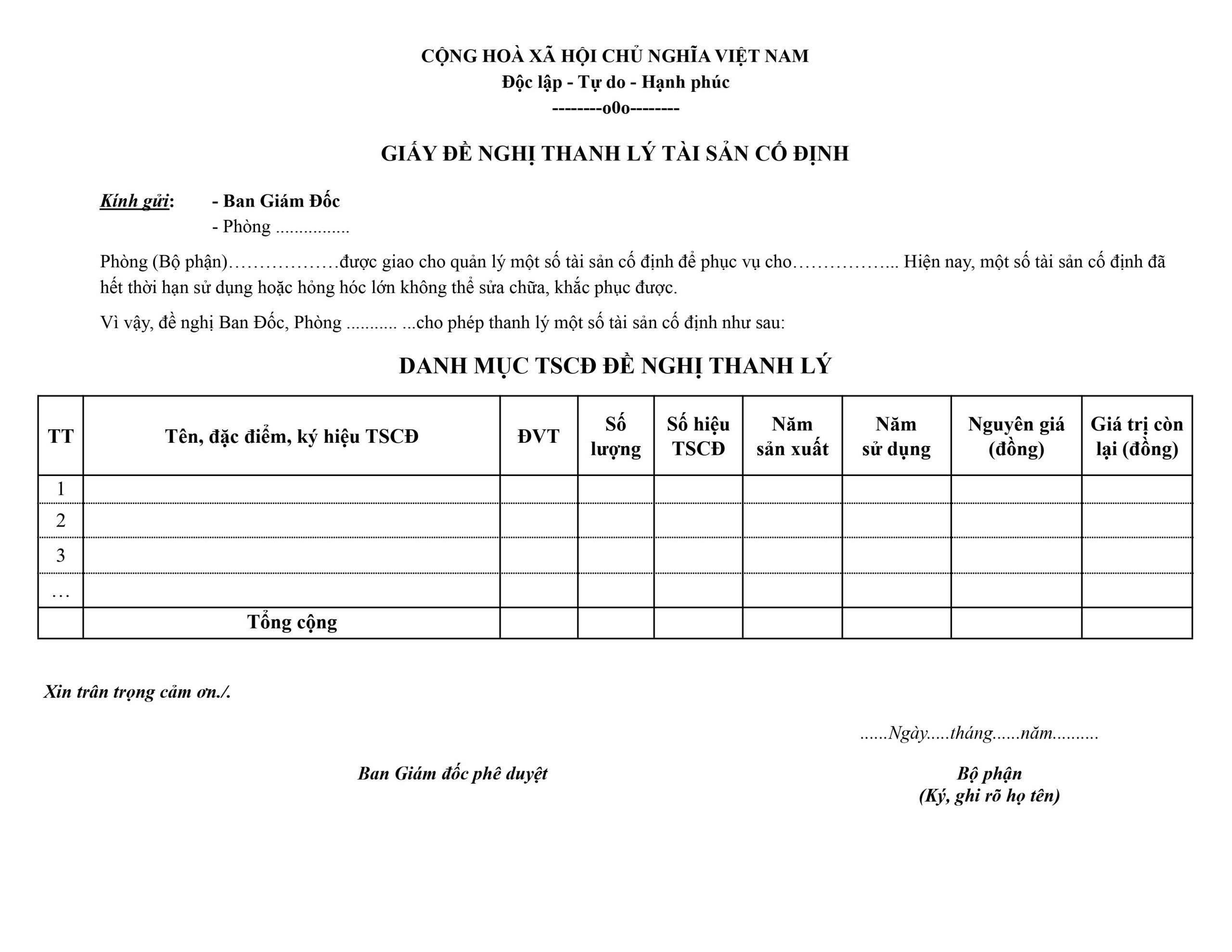 Hồ sơ thanh lý tài sản cố định chi tiết & mới nhất