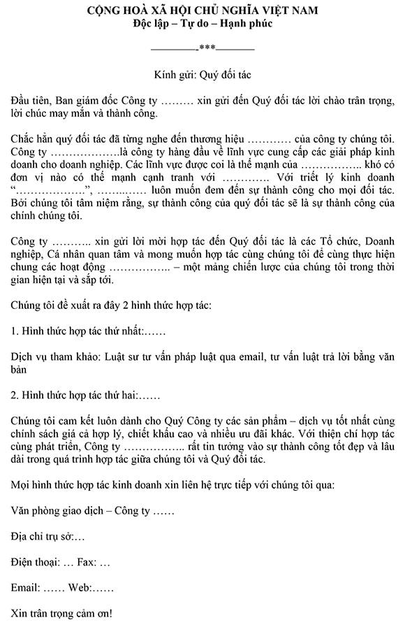 Mẫu thư mời hợp tác