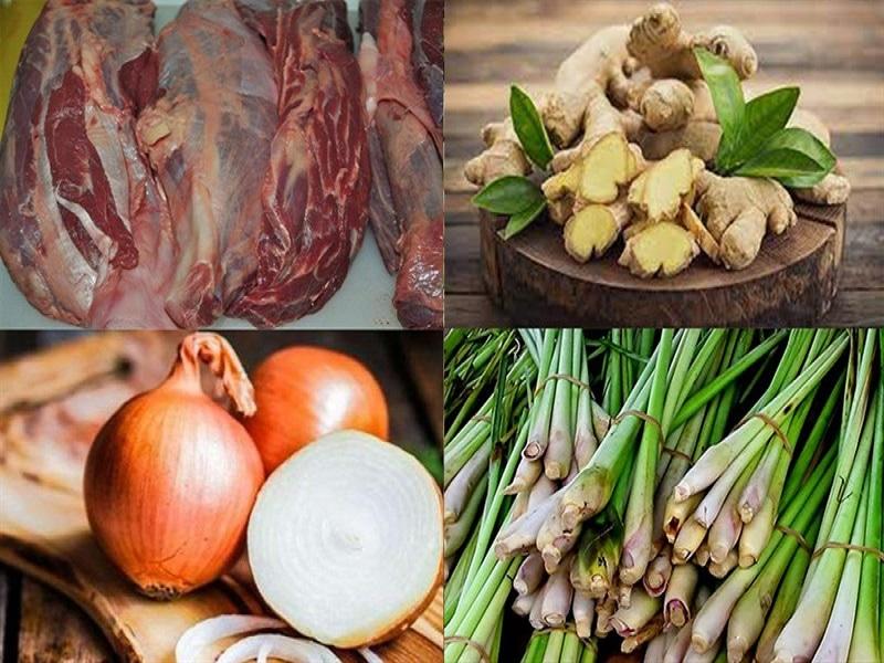 Nguyên liệu làm món thịt bò hấp gừng