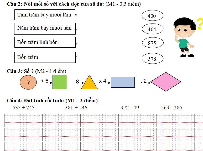 Đề kiểm tra Toán lớp 2 học kì II bộ Cánh Diều