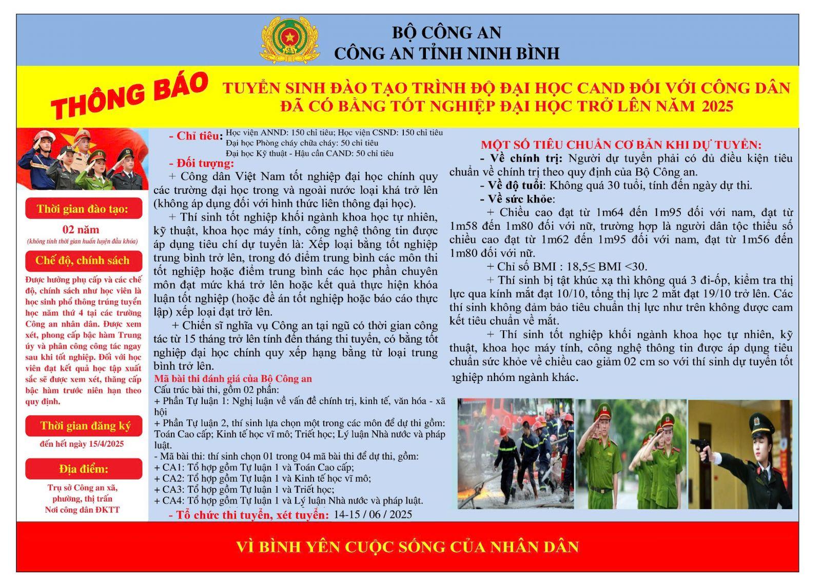 HƯỚNG DẪN TUYỂN SINH CÔNG AN NHÂN DÂN NĂM 2025
