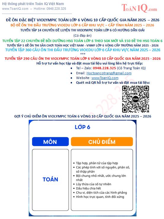 Tuyển tập 290 câu ôn thi Violympic Toán lớp 6 Vòng 10 cấp quốc gia năm 2025 - 2026