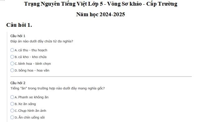 Đề thi Trạng nguyên Tiếng Việt lớp 5 năm 2024-2025