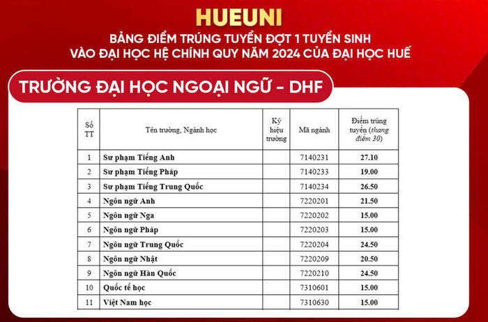 Điểm chuẩn trường Đại Học Ngoại Ngữ Đại Học Huế 2024 mới cập nhật
