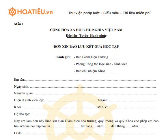 Đơn xin bảo lưu kết quả học tập