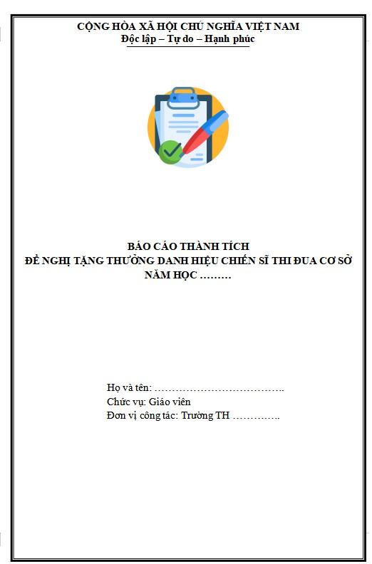 Mẫu bìa báo cáo thành tích cá nhân của giáo viên tiểu học